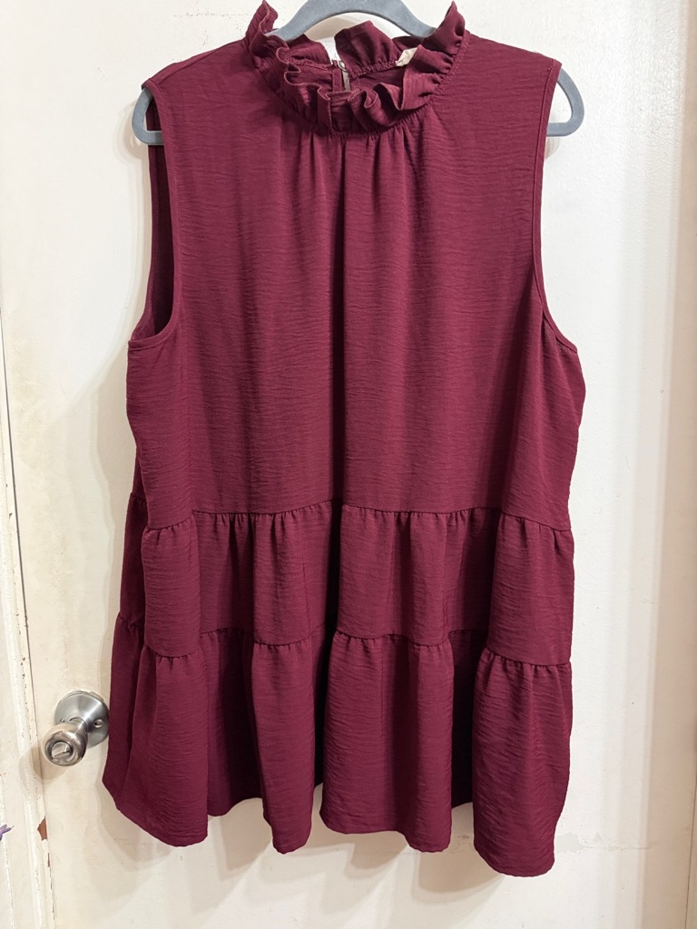 entro Sleeveless Ruffle Neck Tiered Tunic - Burgundy
